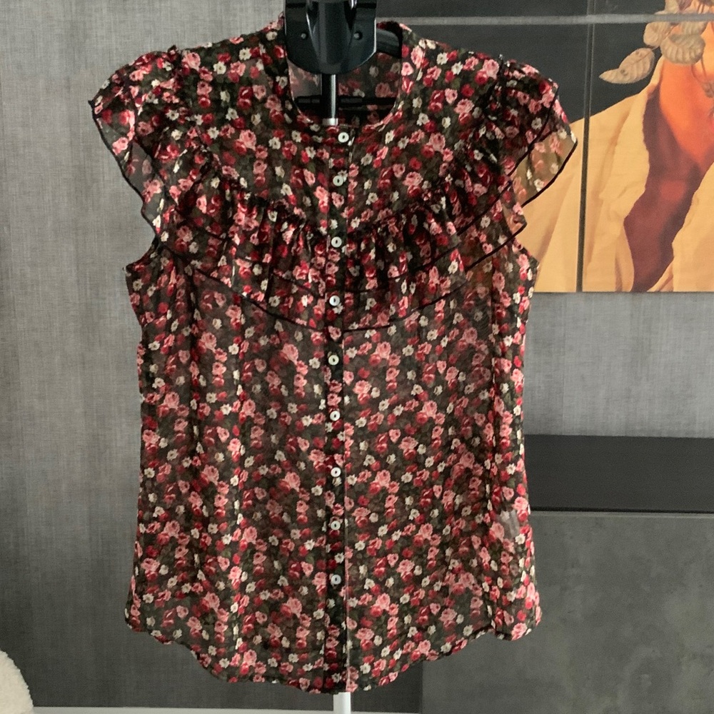 Nicole Benisti Chic Floral Button-Up Sheer Blouse XL